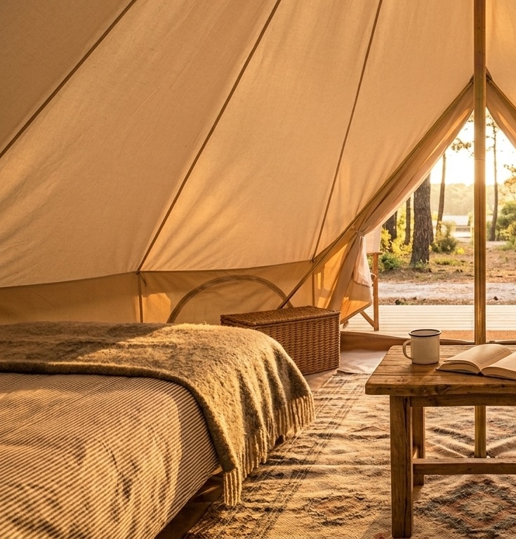Interno tenda glamping piazzole per campeggio a Massafra